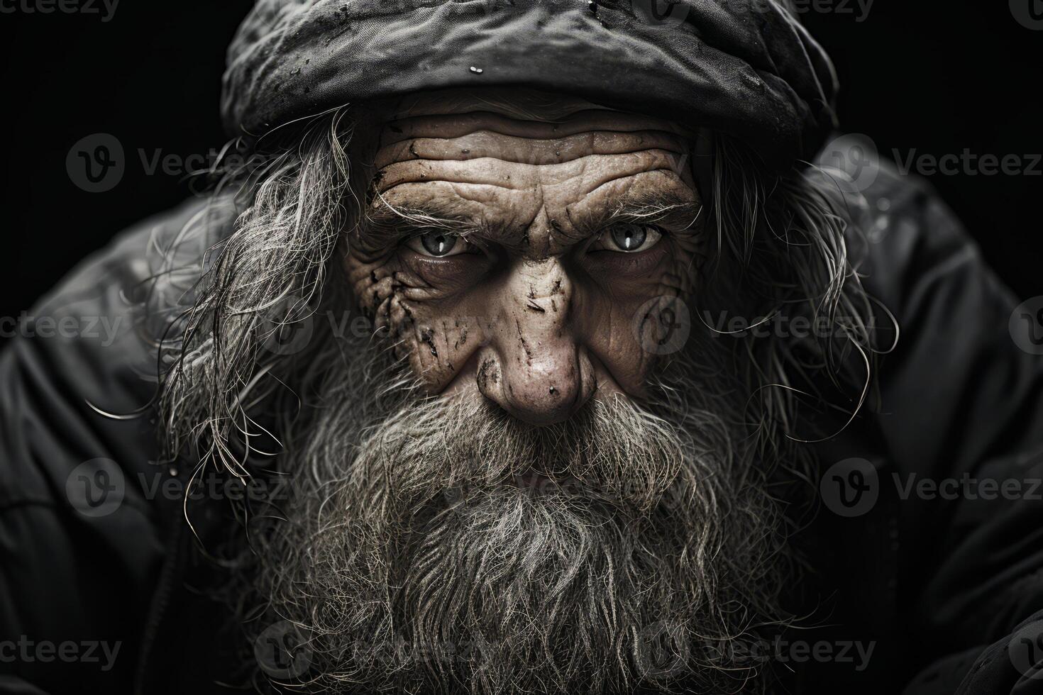 AI generated tough portrait of an old man Generative AI photo