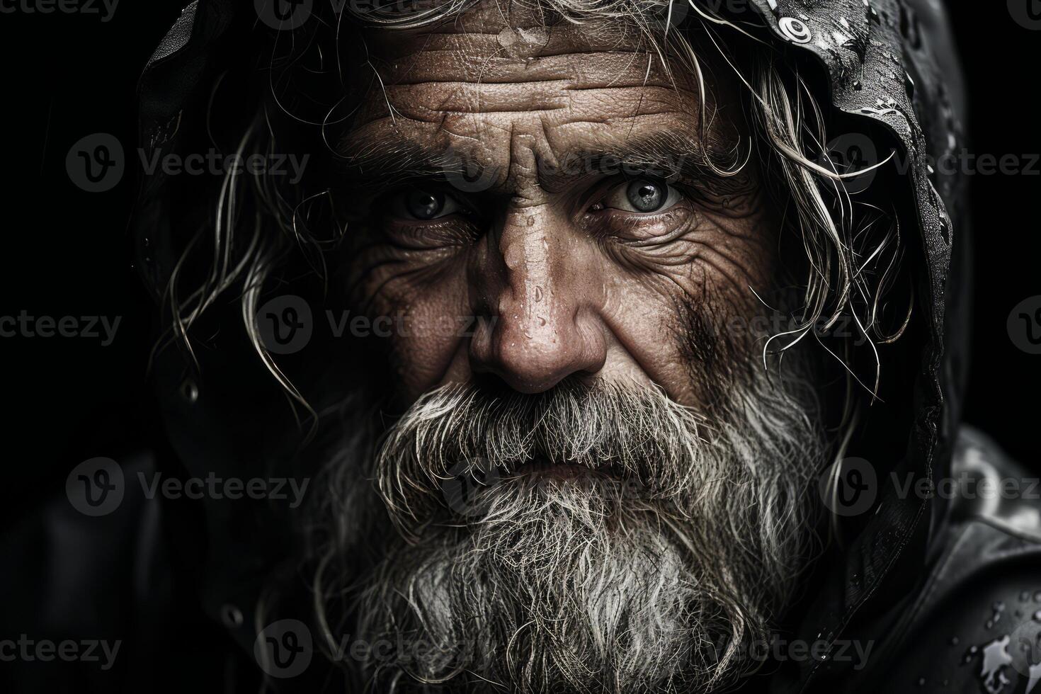 AI generated tough portrait of an old man Generative AI photo