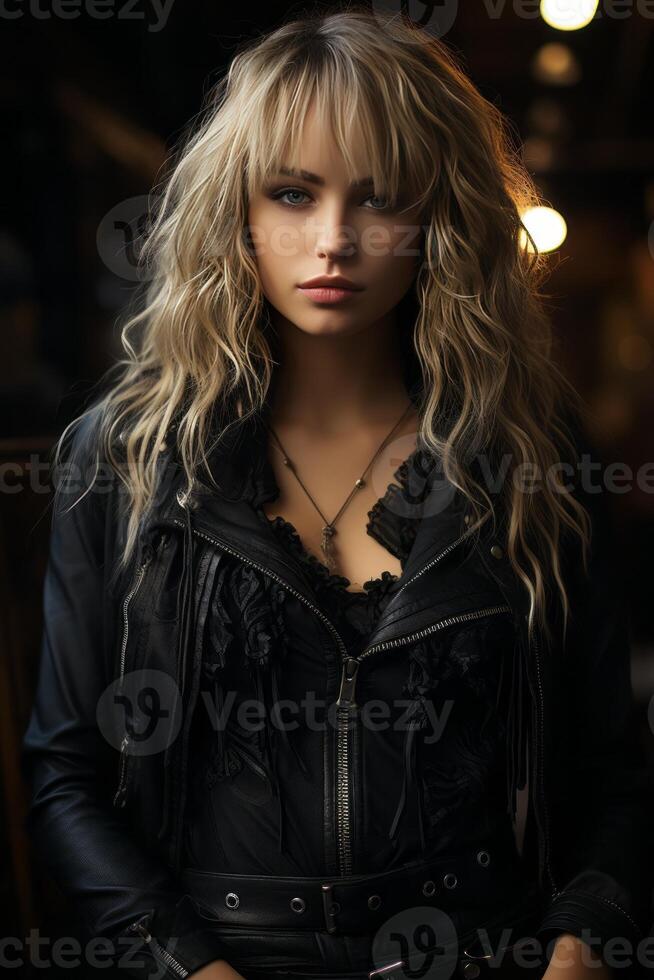 AI generated girl in a leather jacket Generative AI photo