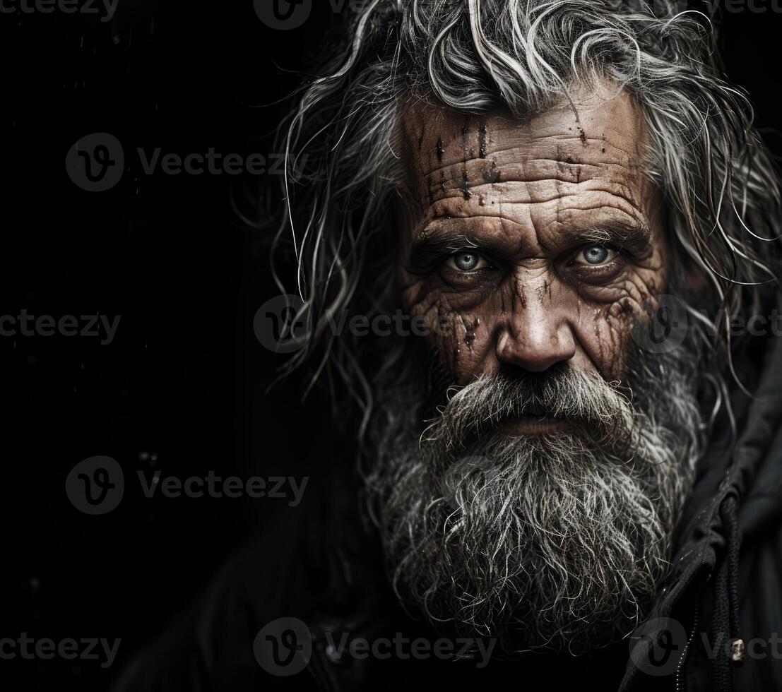 AI generated tough portrait of an old man Generative AI photo