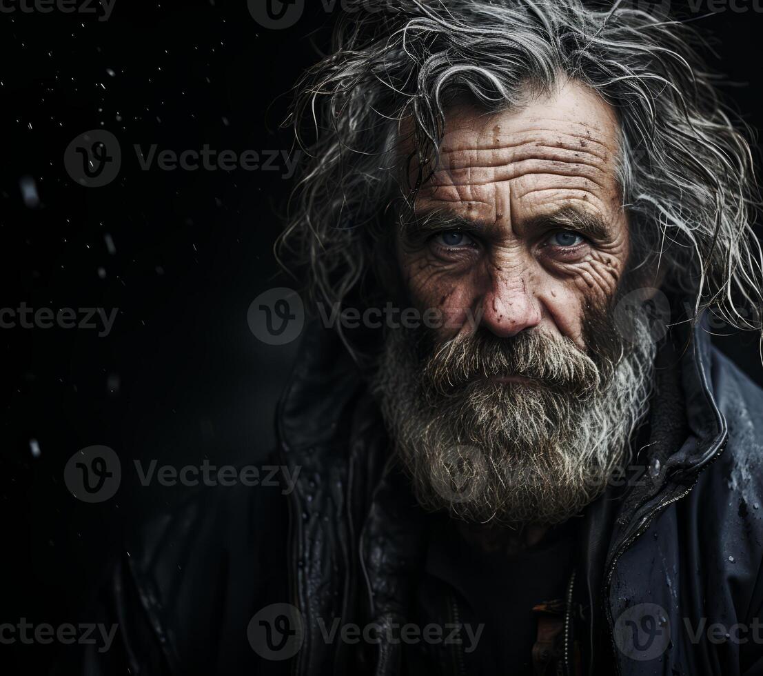 AI generated tough portrait of an old man Generative AI photo