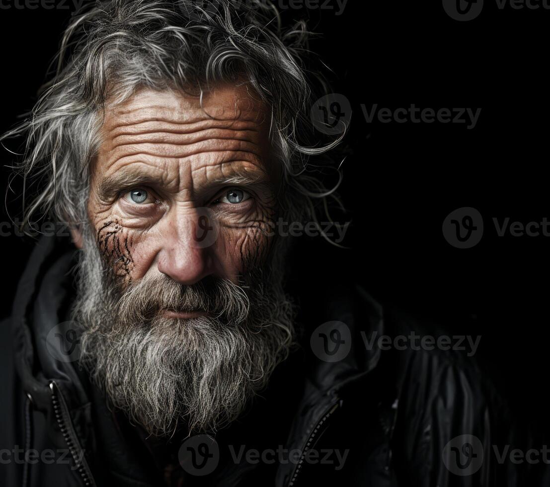 AI generated tough portrait of an old man Generative AI photo