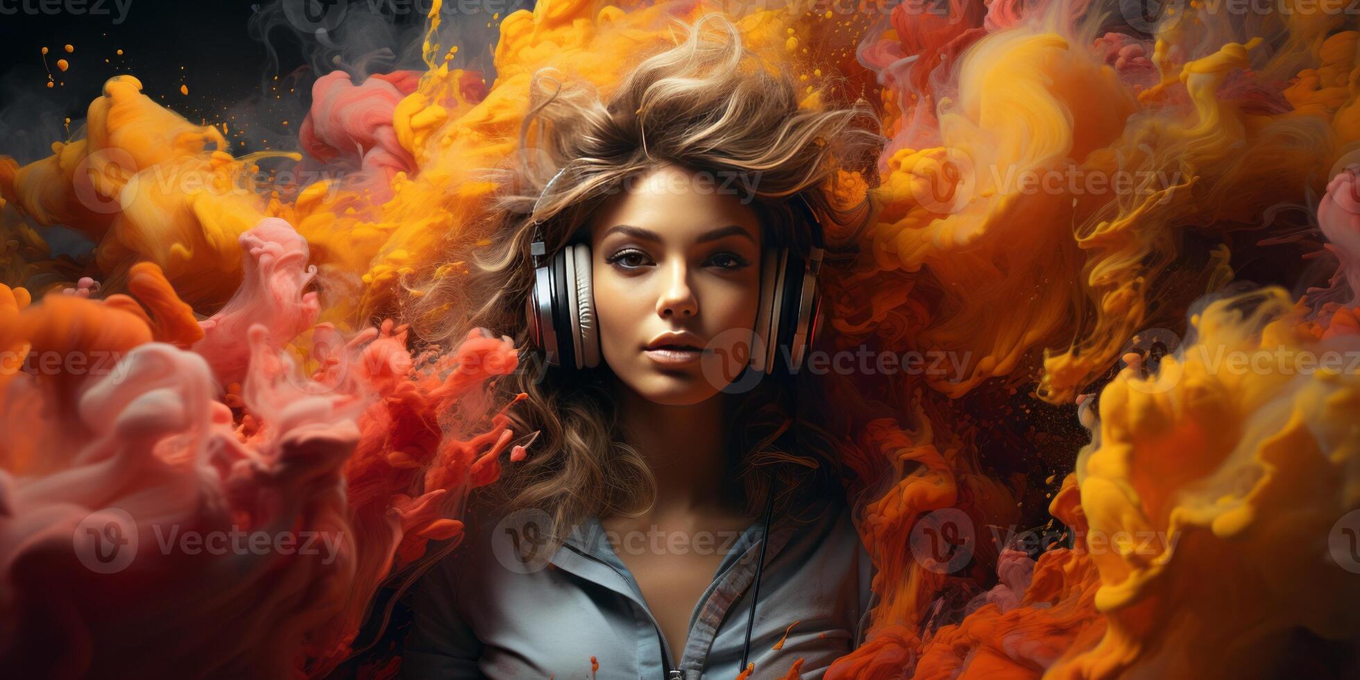 ai generado auriculares en un vistoso explosión de colores generativo ai foto