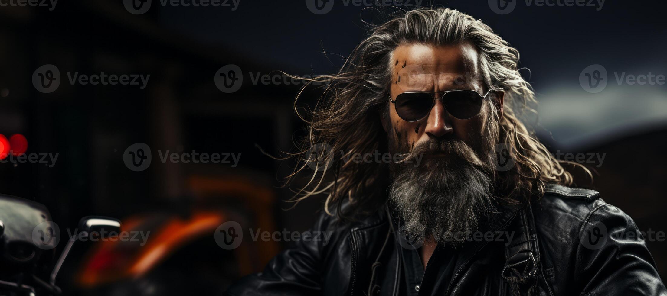 AI generated man with a beard in a leather jacket Generative AI photo