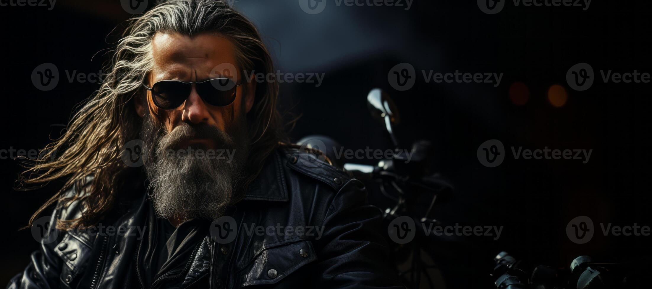 AI generated man with a beard in a leather jacket Generative AI photo