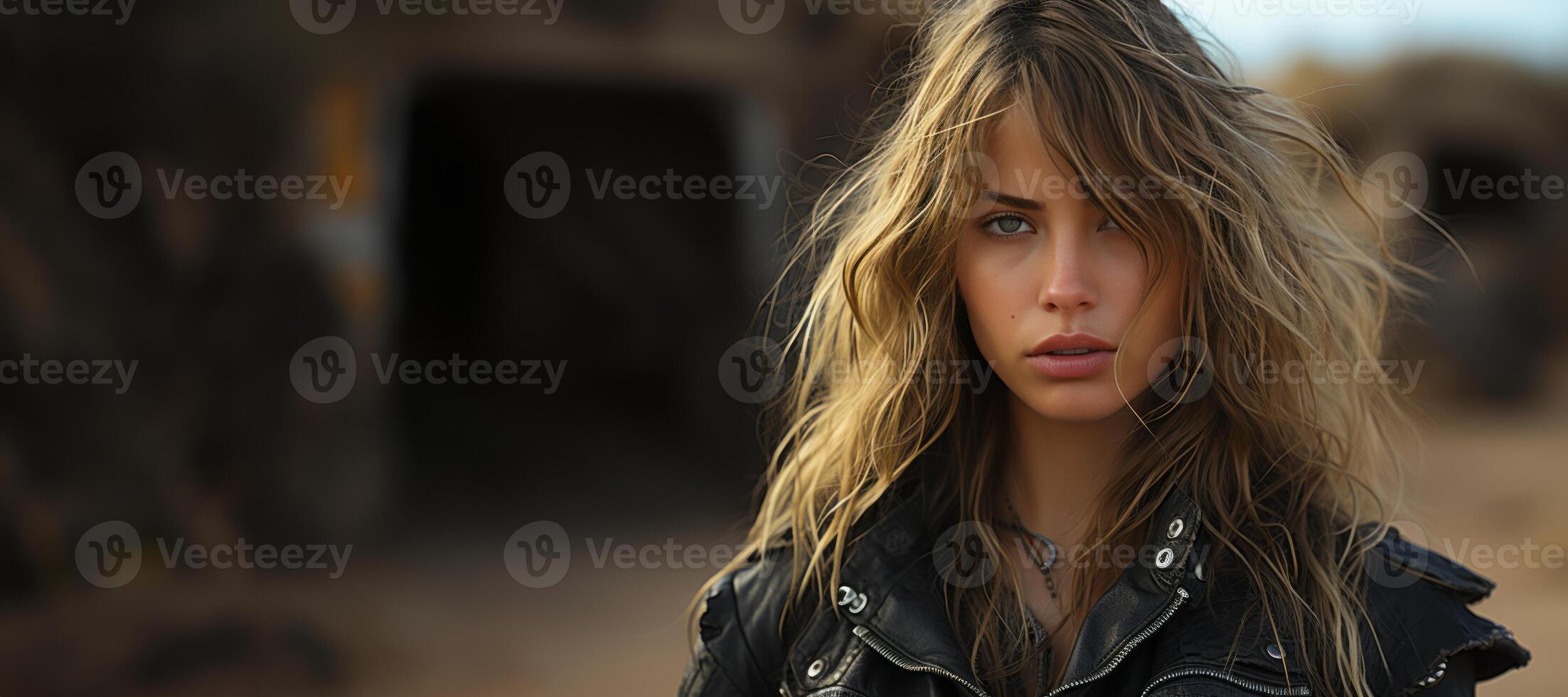 AI generated girl in a leather jacket Generative AI photo