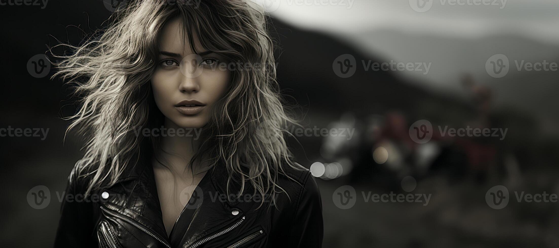 AI generated girl in a leather jacket Generative AI photo