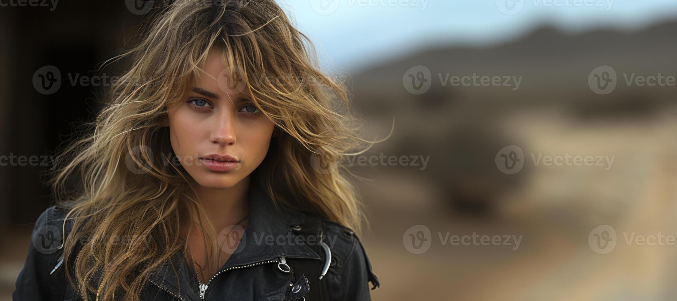 AI generated girl in a leather jacket Generative AI photo