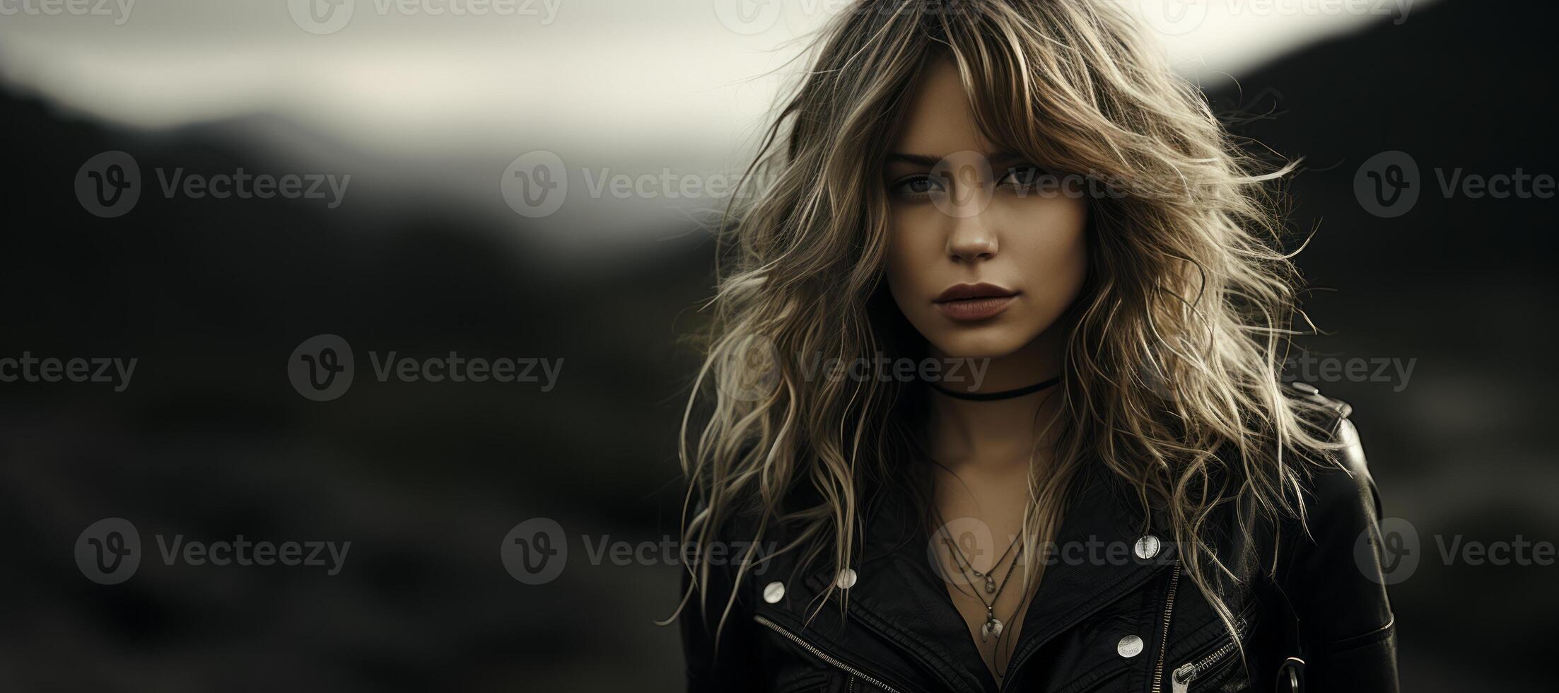 AI generated girl in a leather jacket Generative AI photo