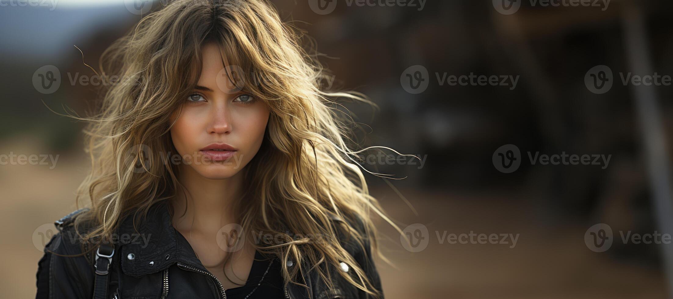 AI generated girl in a leather jacket Generative AI photo