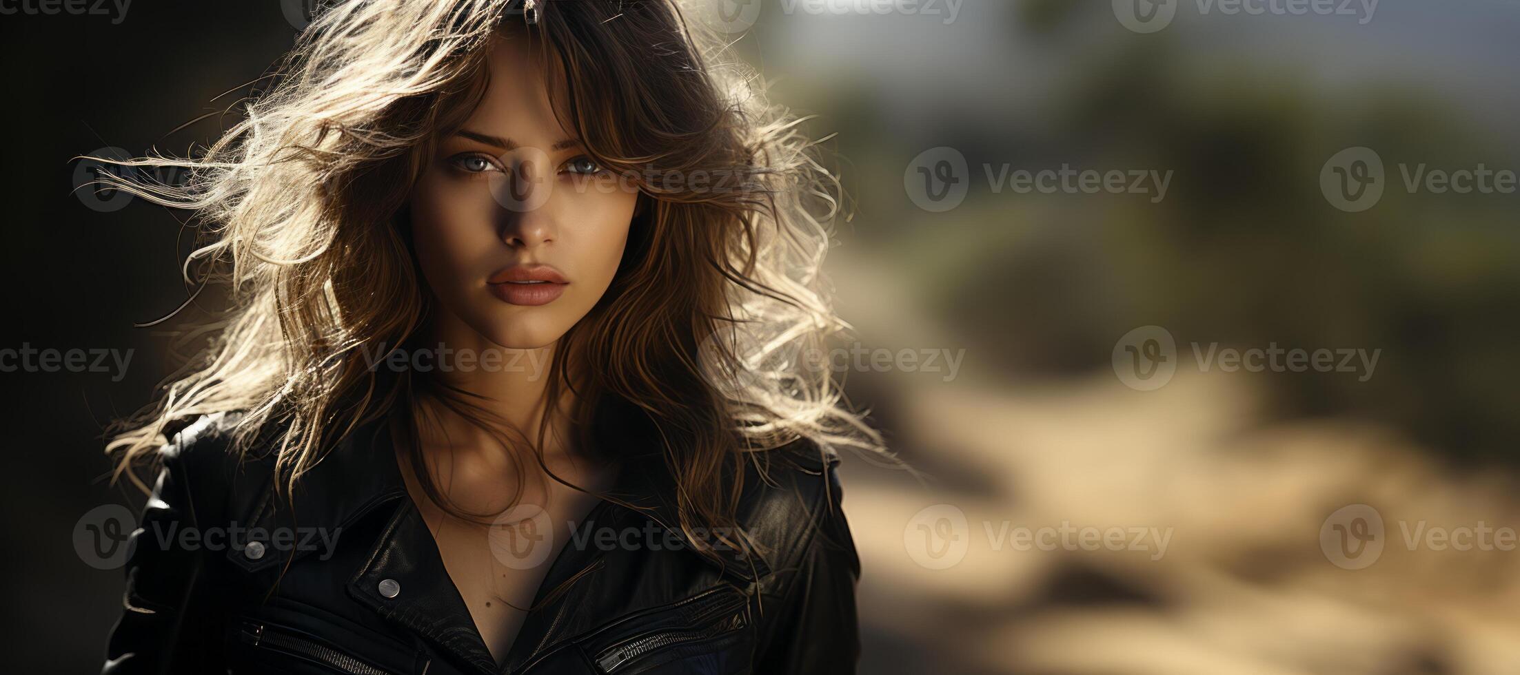 AI generated girl in a leather jacket Generative AI photo
