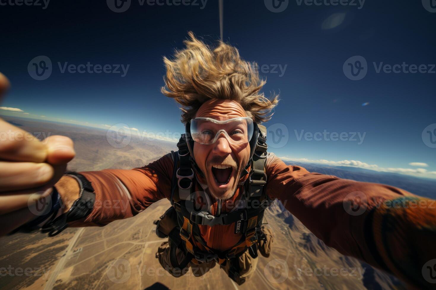AI generated happy man skydiving Generative AI photo