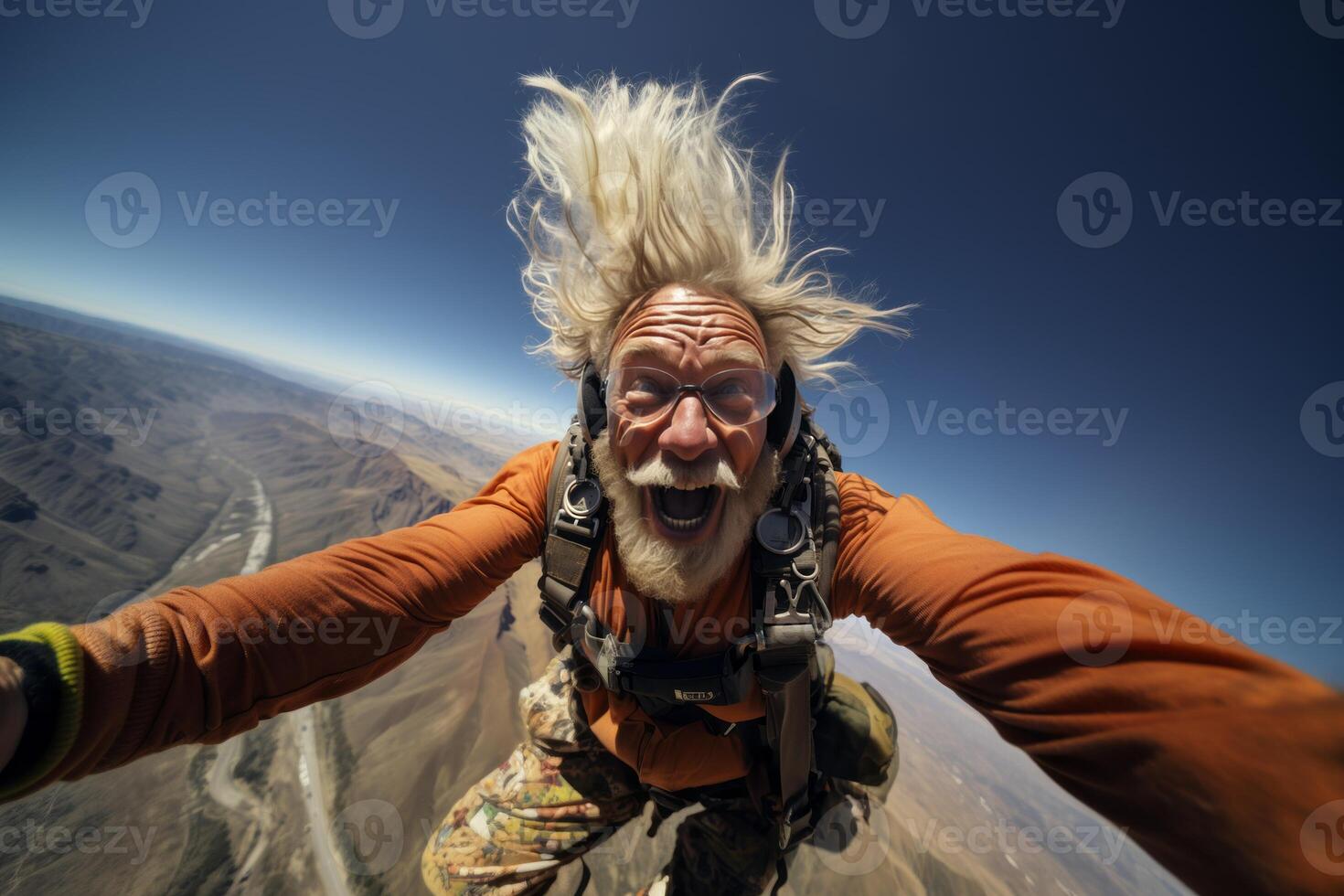 AI generated happy man skydiving Generative AI photo