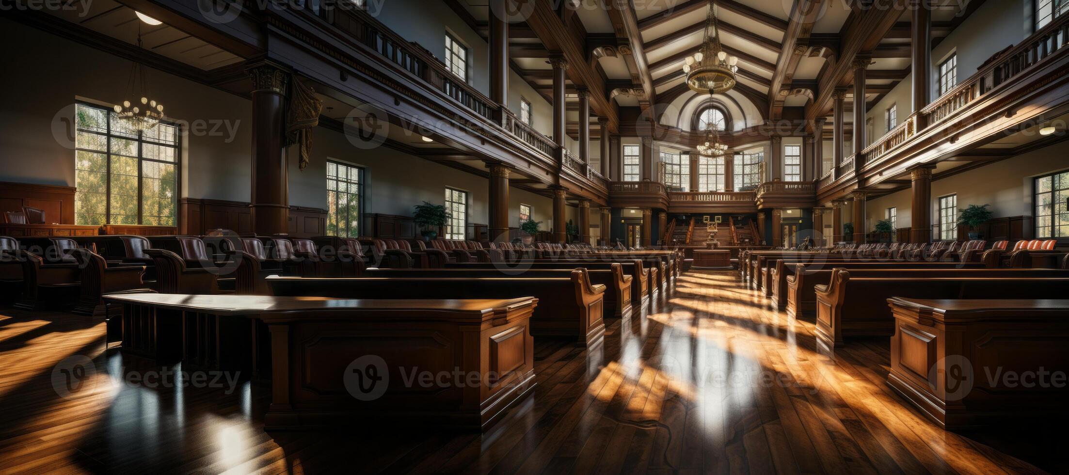 AI generated beautiful empty courtroom Generative AI photo