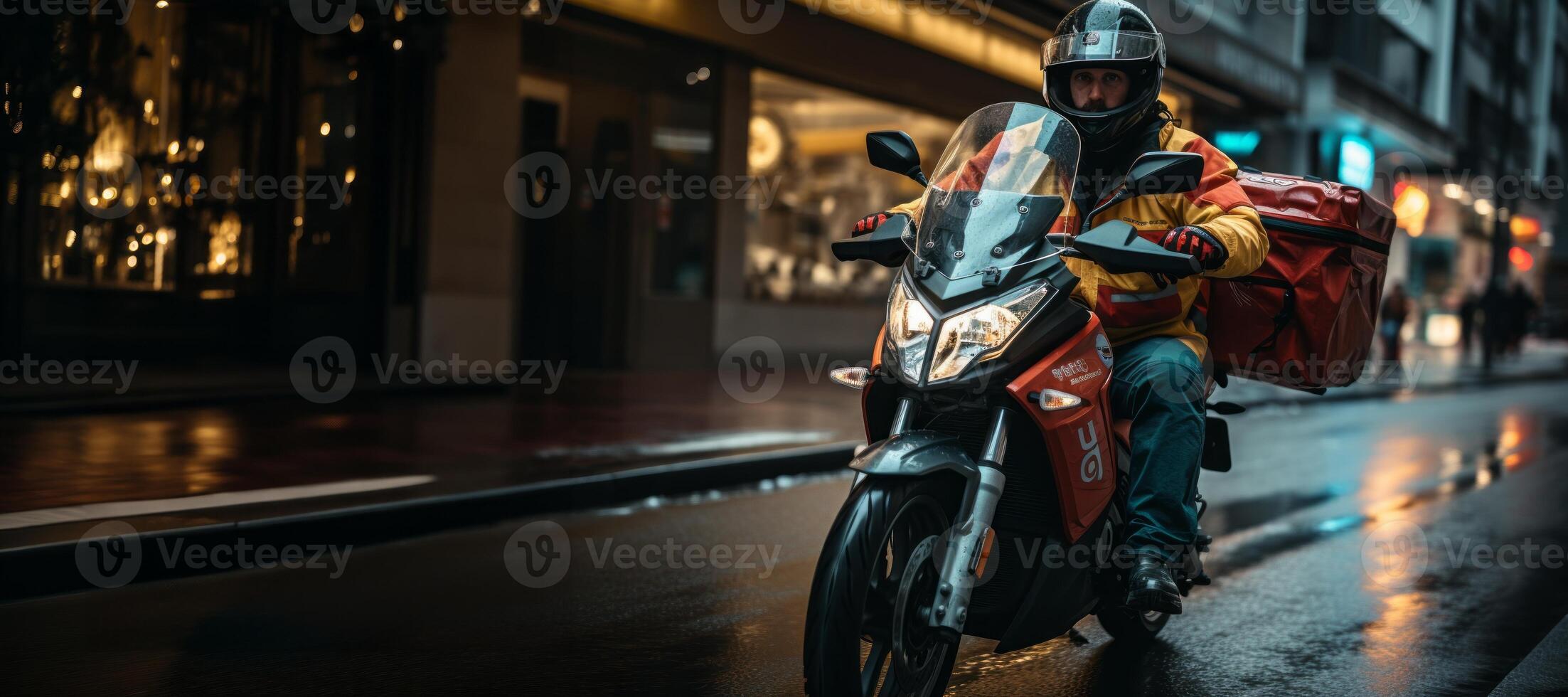 AI generated delivery around the city by motorcycle Generative AI photo