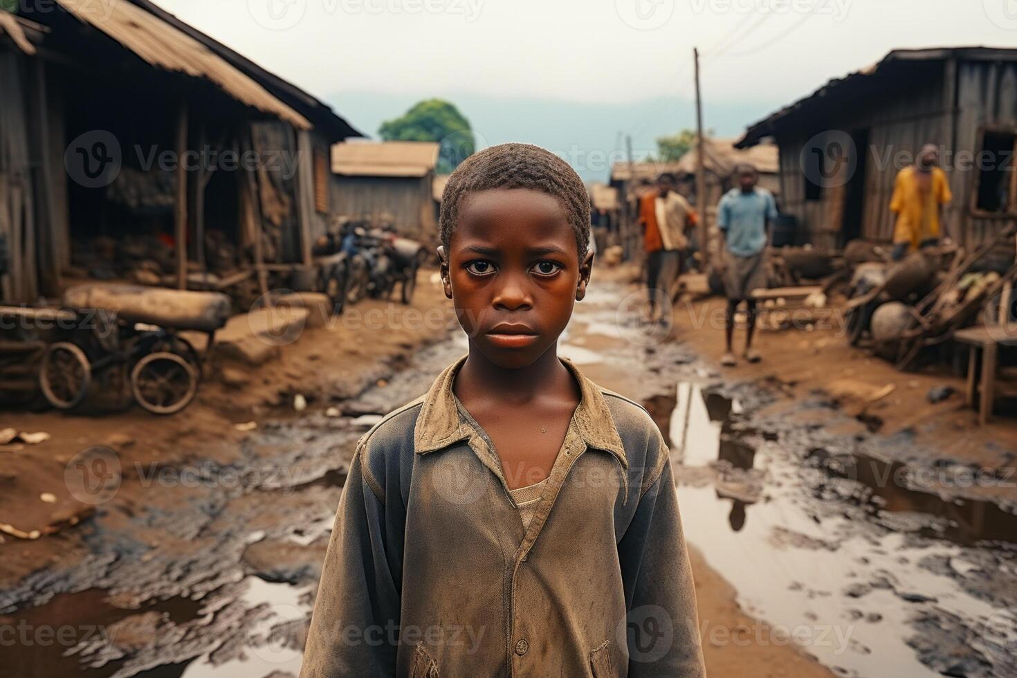 AI generated African child in the slums Generative AI photo