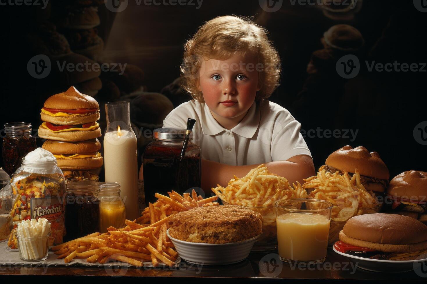 AI generated fat child and fast food Generative AI photo