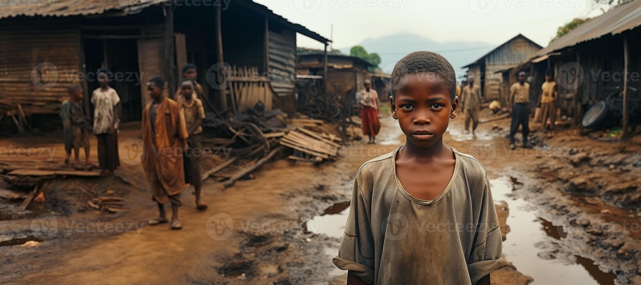 AI generated African child in the slums Generative AI photo