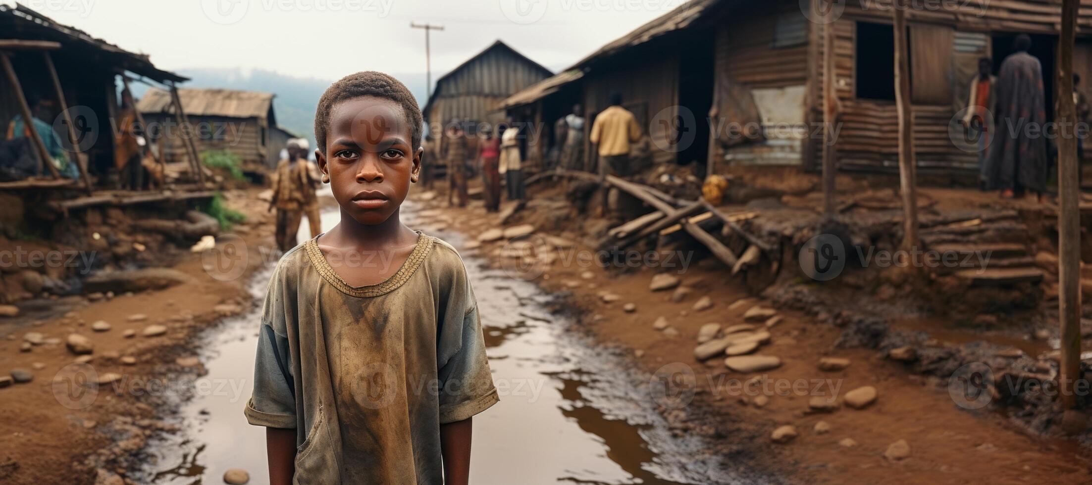 AI generated African child in the slums Generative AI photo