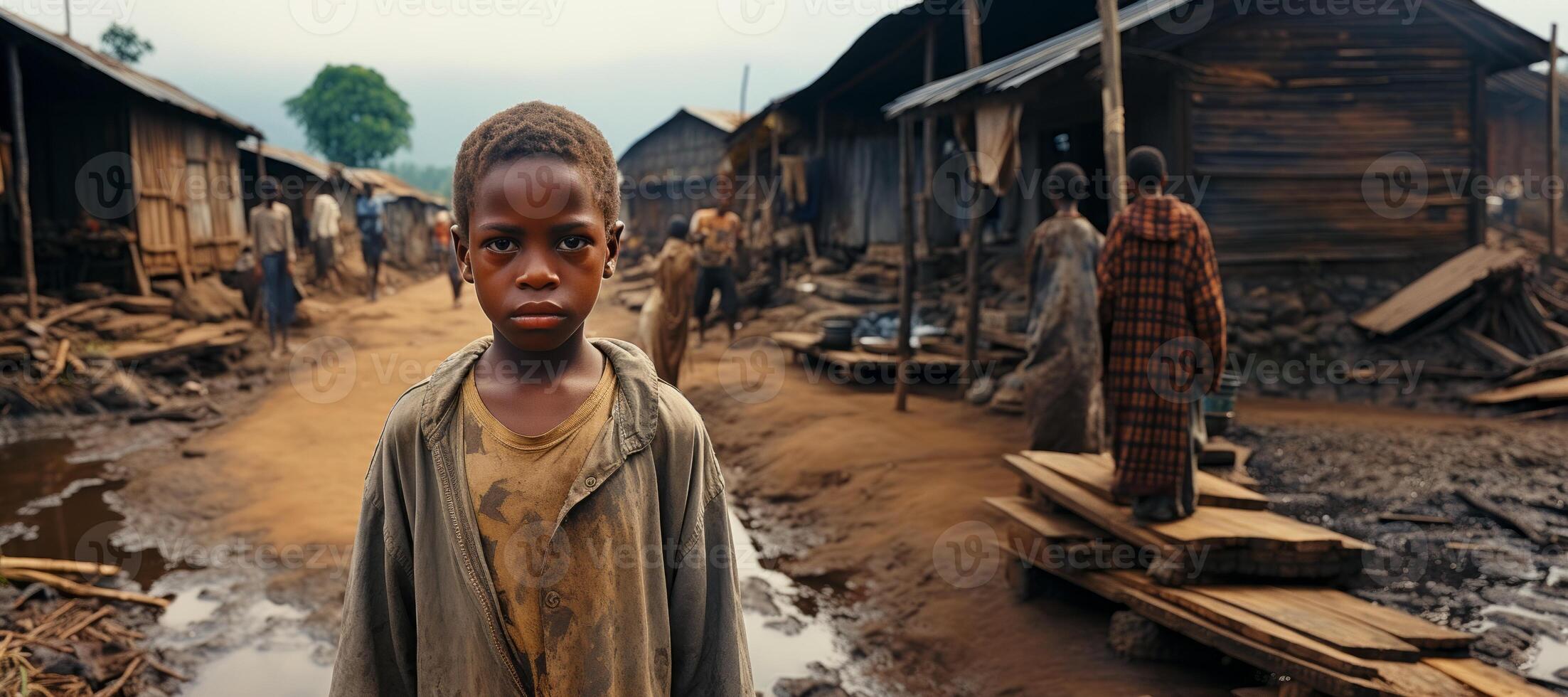 AI generated African child in the slums Generative AI photo