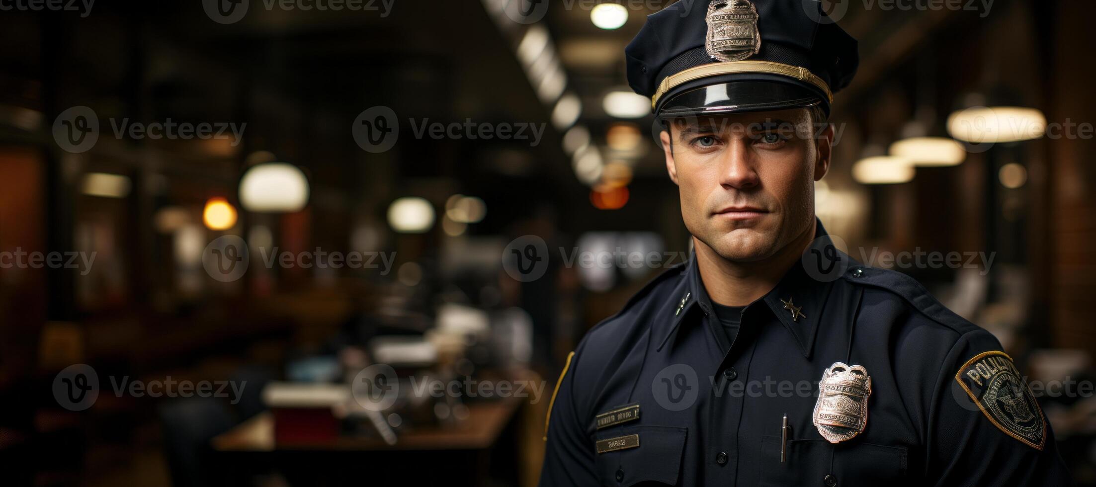 AI generated Policeman in uniform on a city street Generative AI photo
