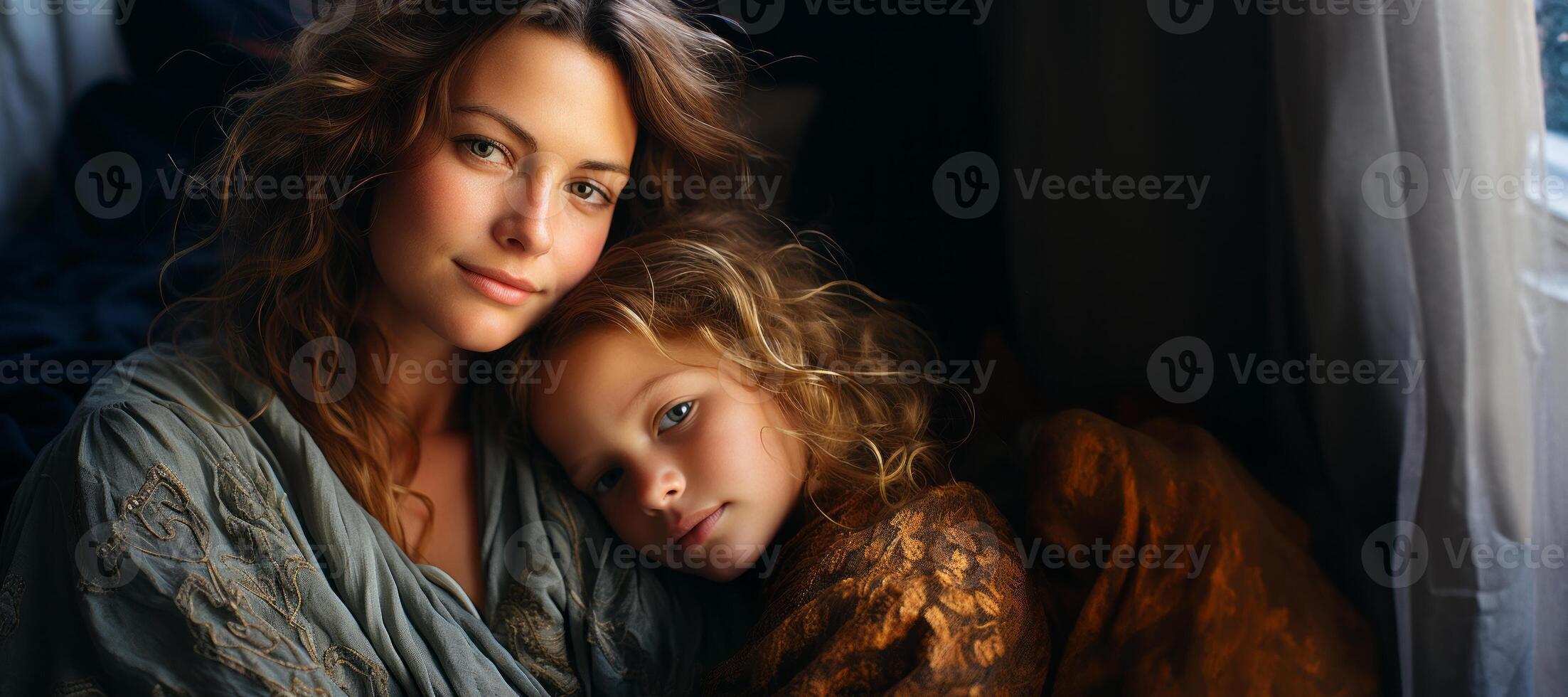 AI generated mother hugs her little child Generative AI photo
