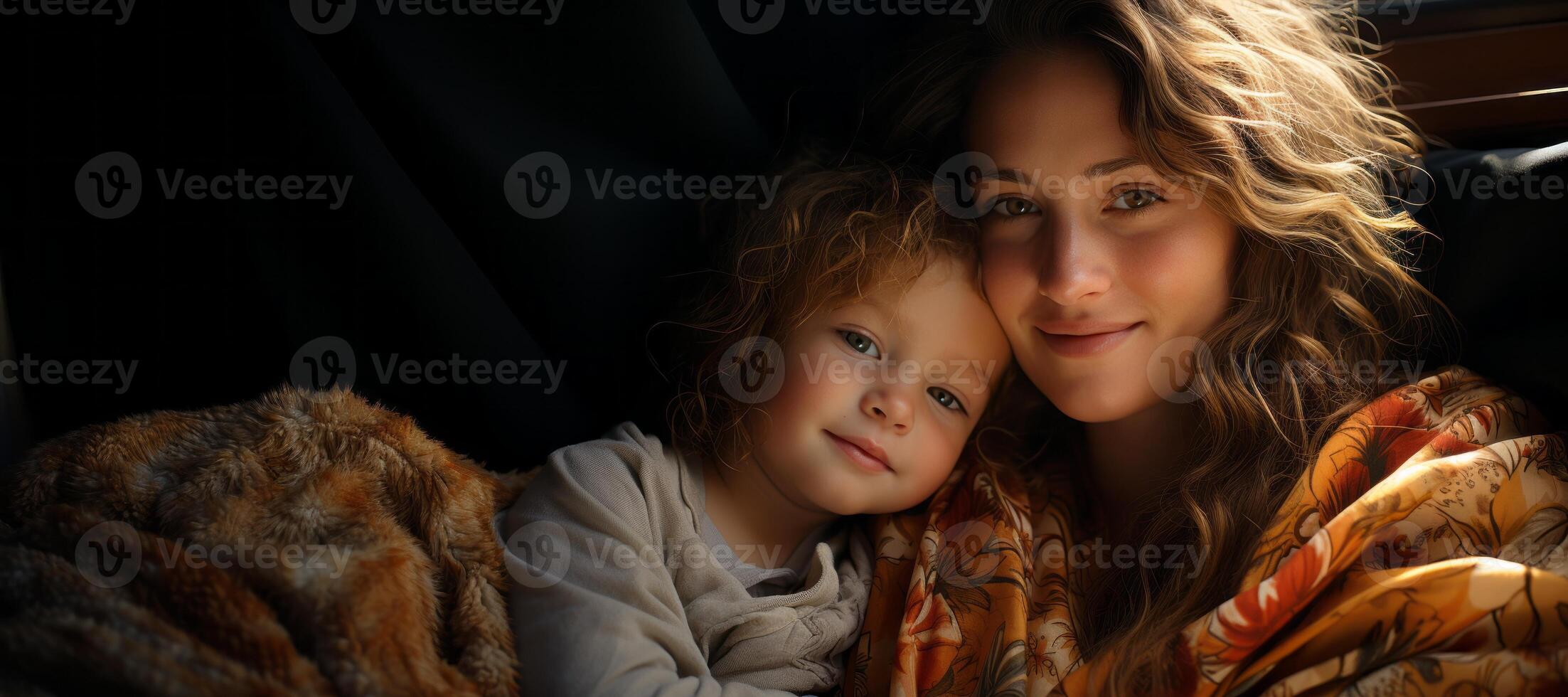 AI generated mother hugs her little child Generative AI photo