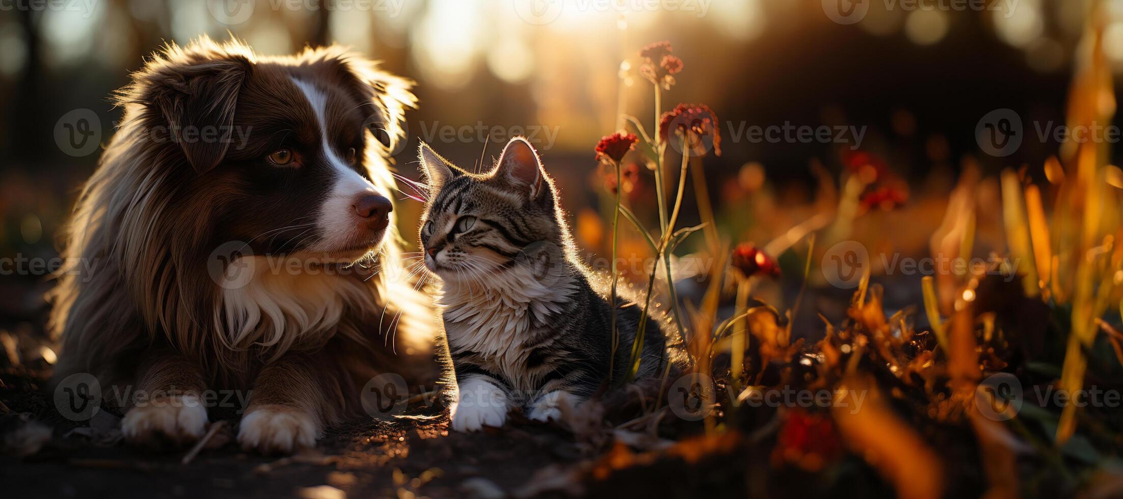 AI generated cat and dog on a blurred background Generative AI photo