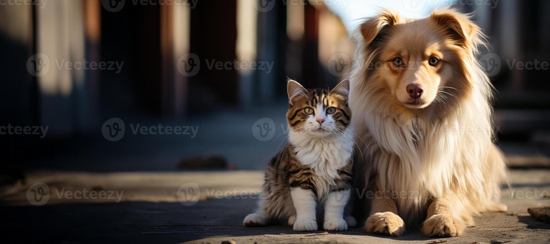 AI generated cat and dog on a blurred background Generative AI photo
