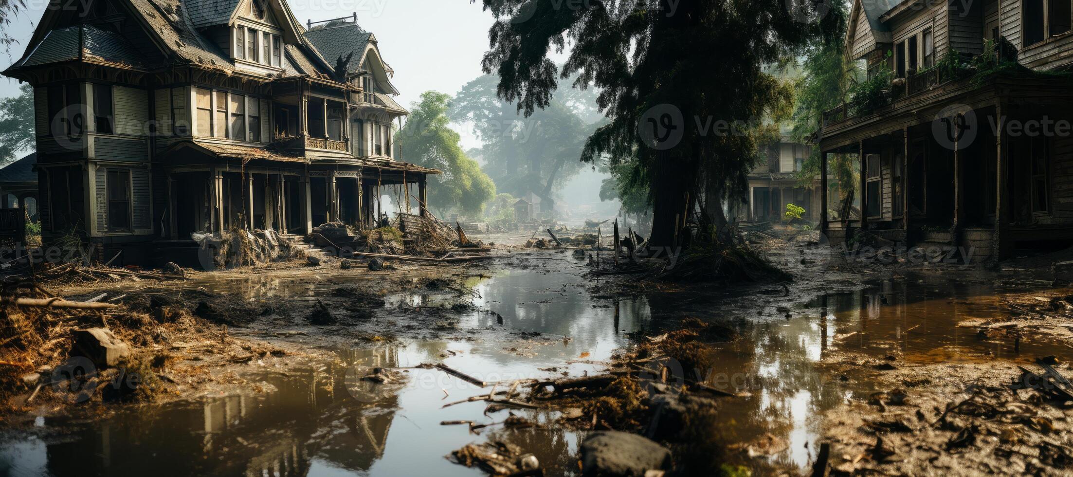 AI generated destroyed city after flood storm Generative AI photo