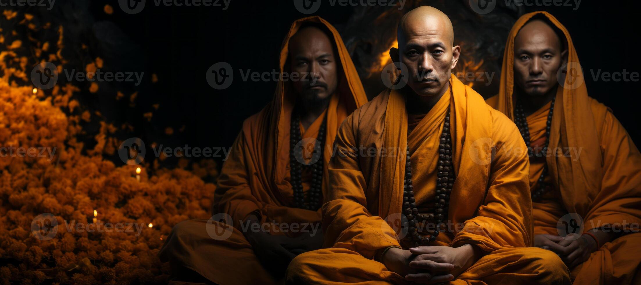 AI generated Buddhist monk in lotus position meditating Generative AI photo