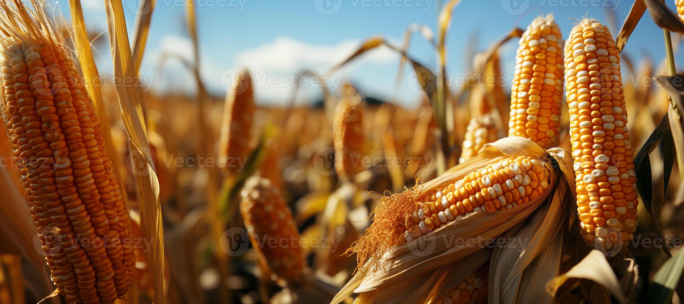 AI generated cob of corn in a corn field Generative AI photo