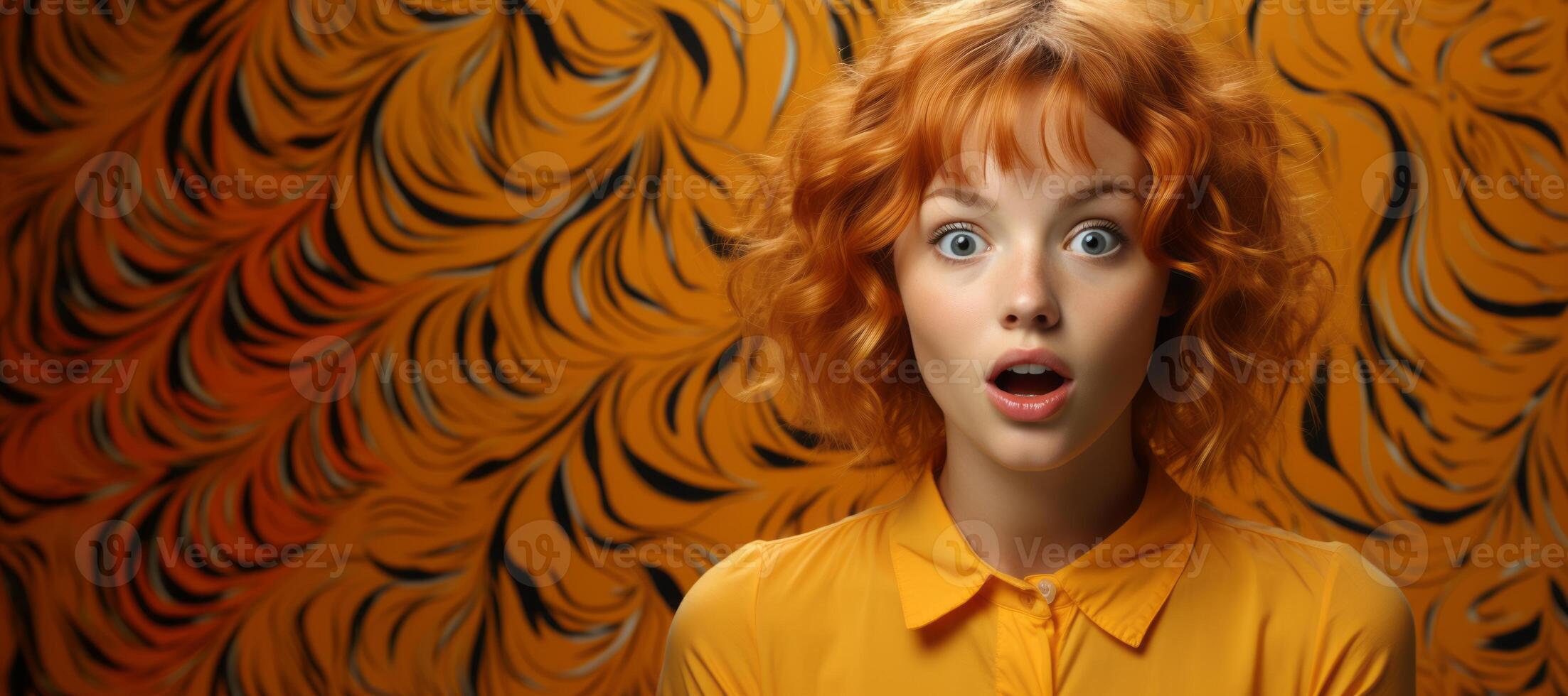 AI generated close-up portrait of a surprised girl Generative AI photo