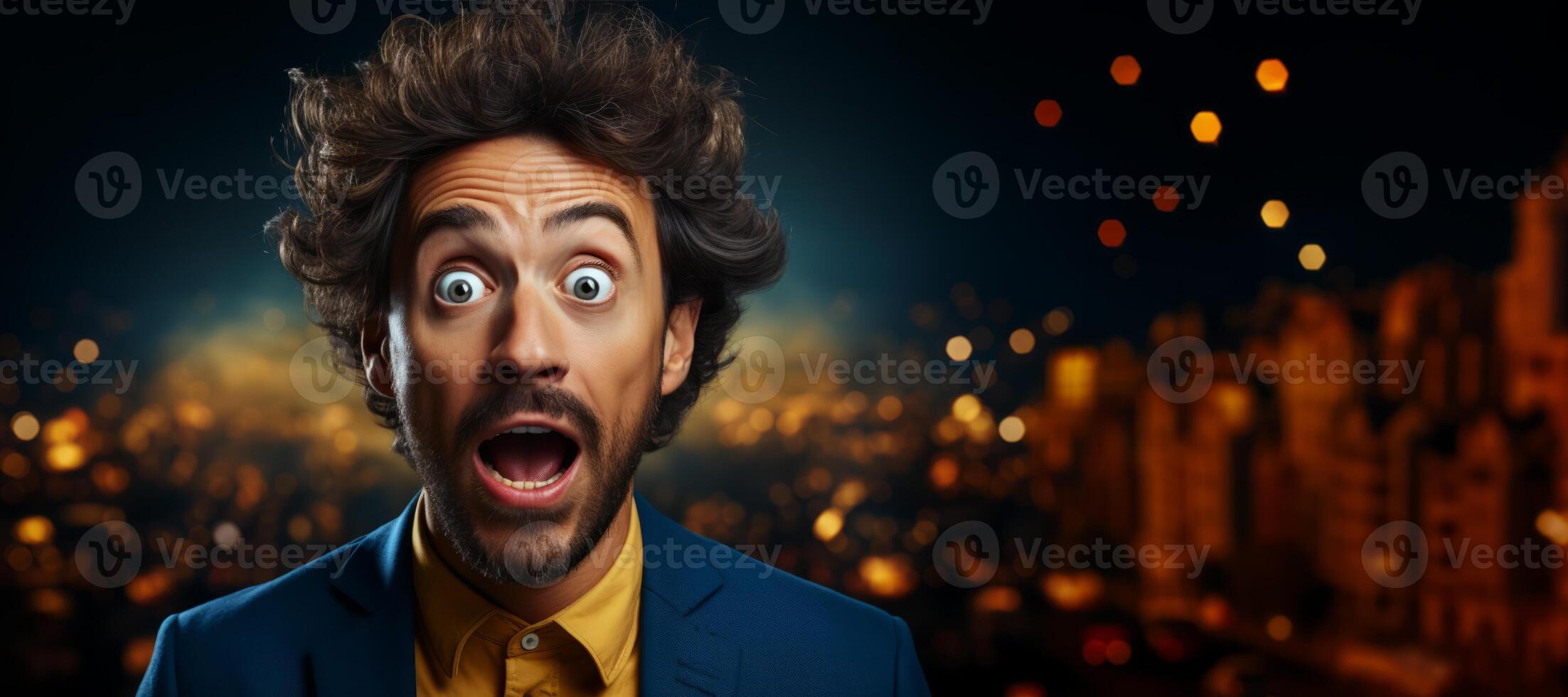 AI generated portrait of a surprised man close-up Generative AI photo