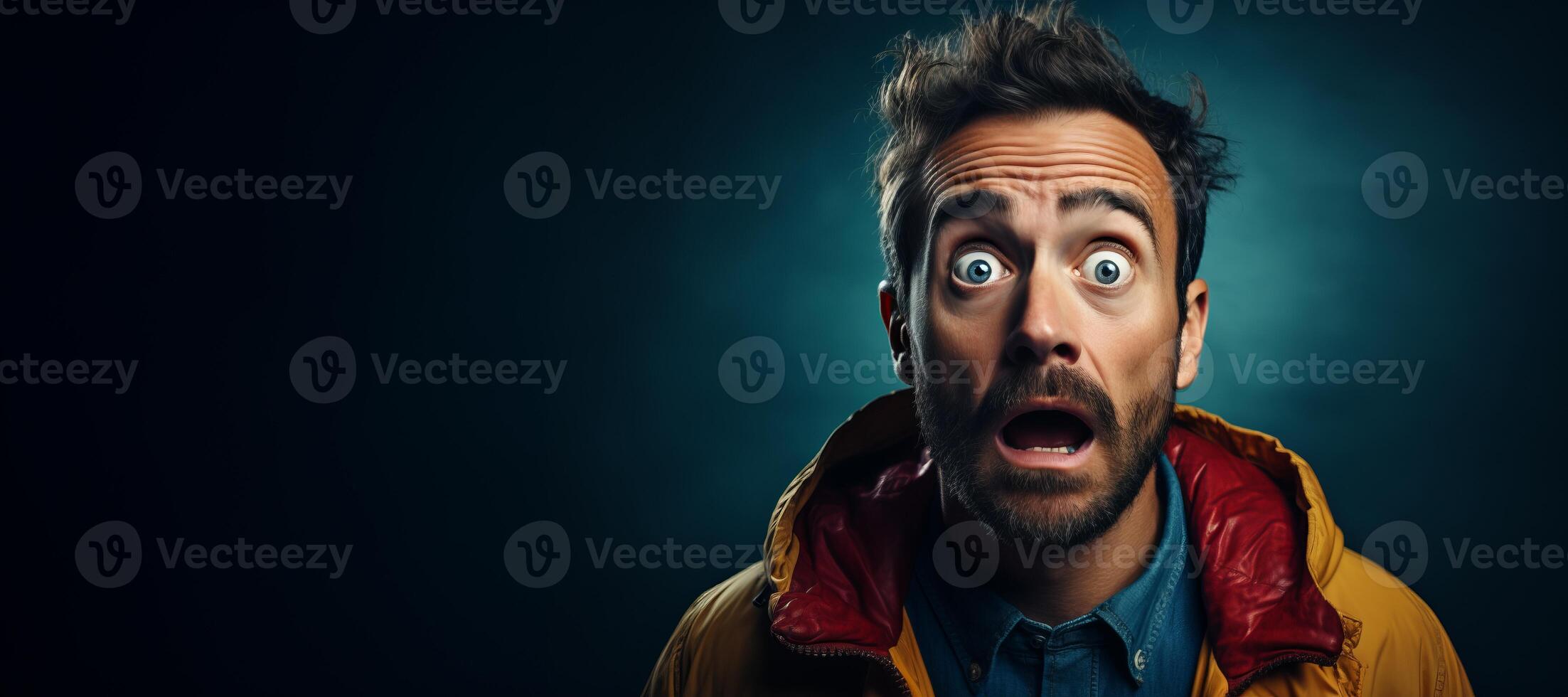 AI generated portrait of a surprised man close-up Generative AI photo