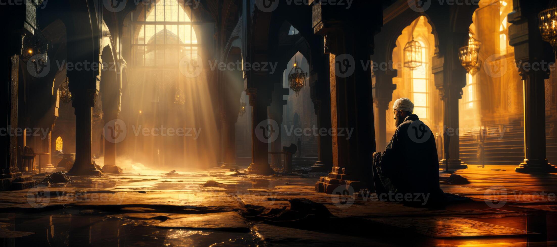 AI generated Muslim praying in the temple Generative AI photo