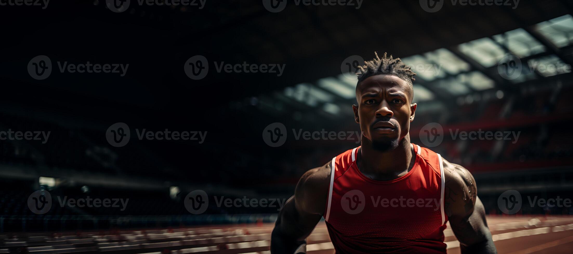 AI generated African American man running at the stadium Generative AI photo