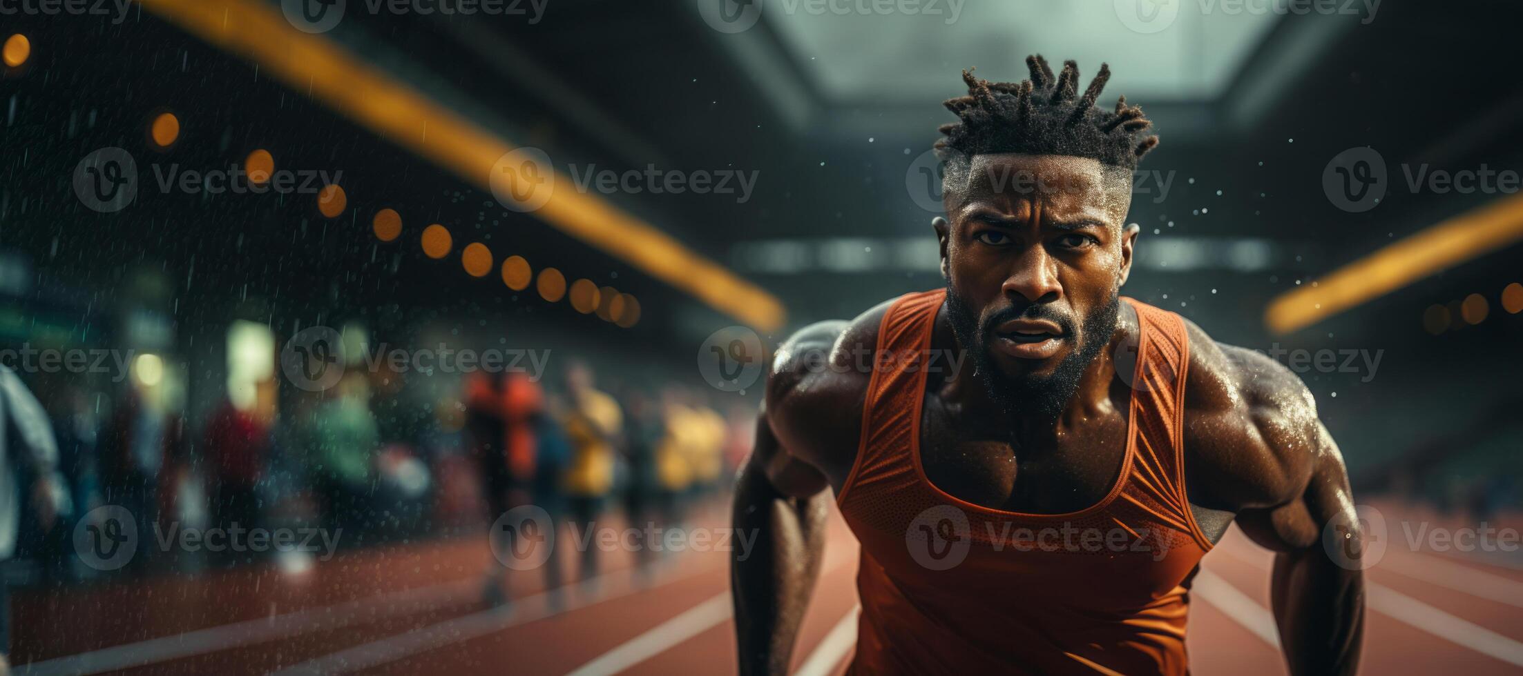 AI generated African American man running at the stadium Generative AI photo