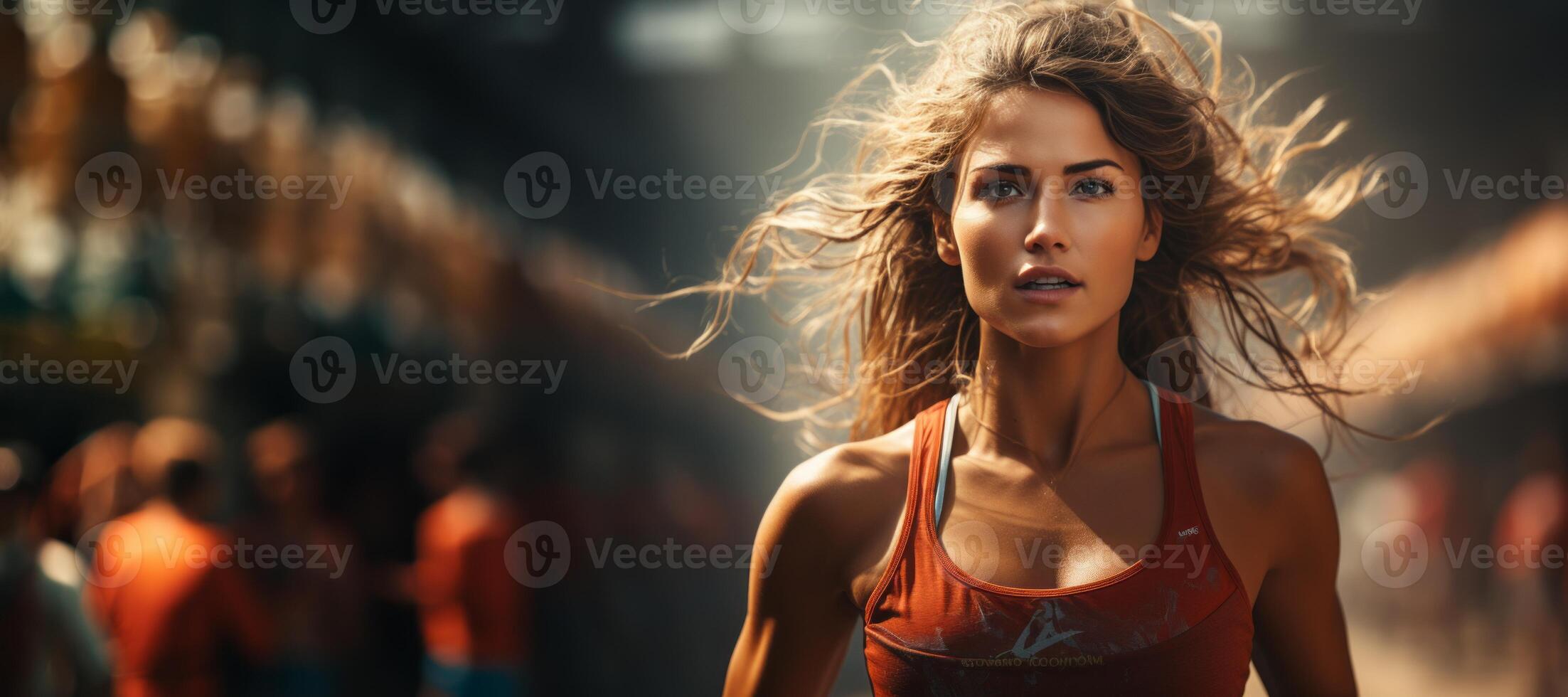 AI generated girl running at the stadium Generative AI photo