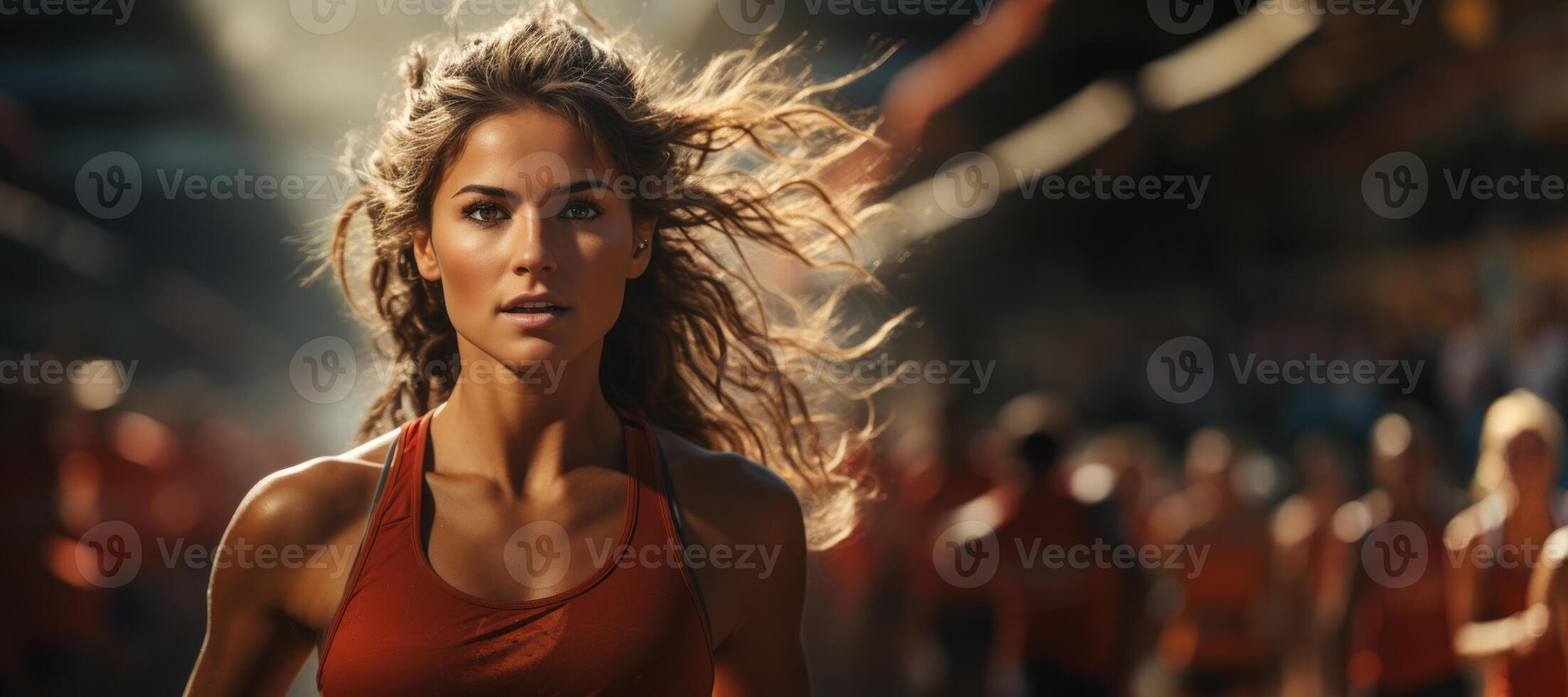 AI generated girl running at the stadium Generative AI photo