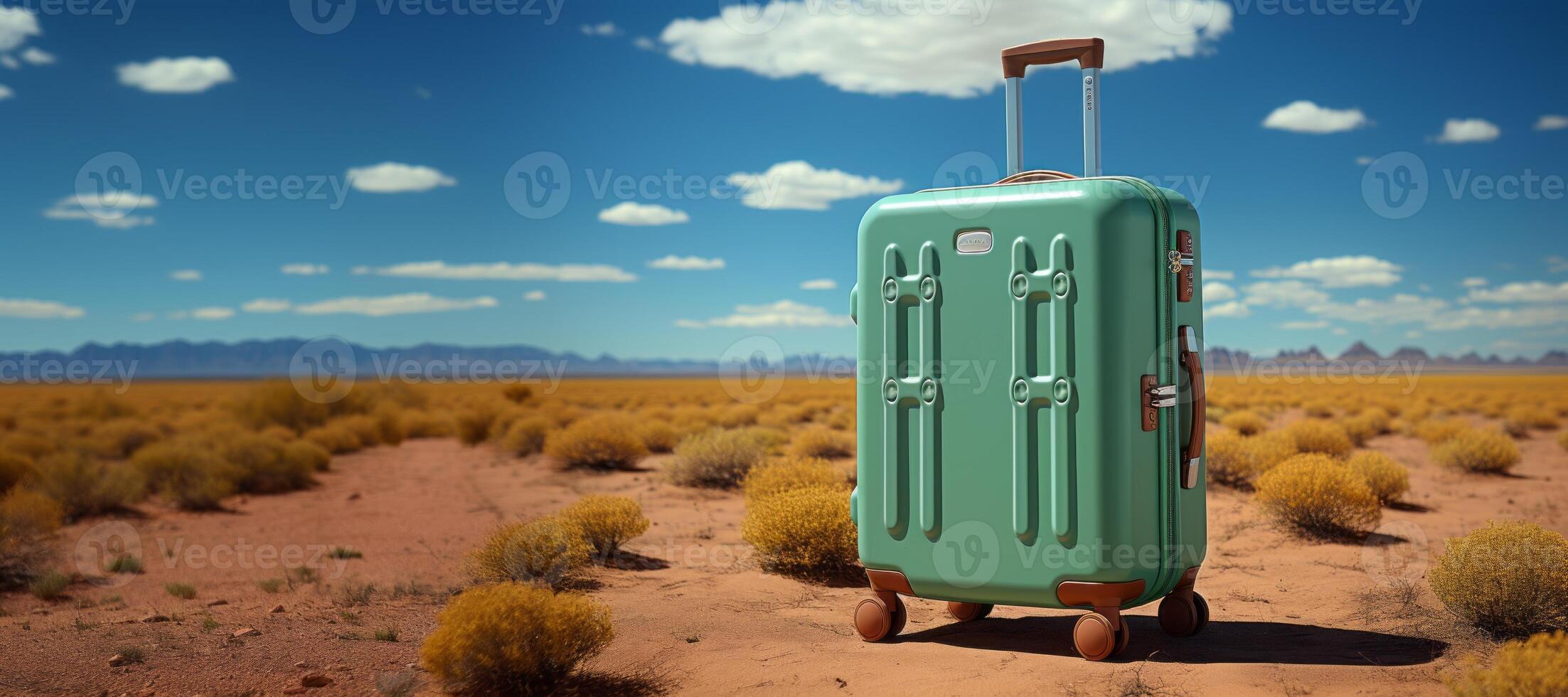AI generated suitcase with handle and wheels on a blurred background Generative AI photo
