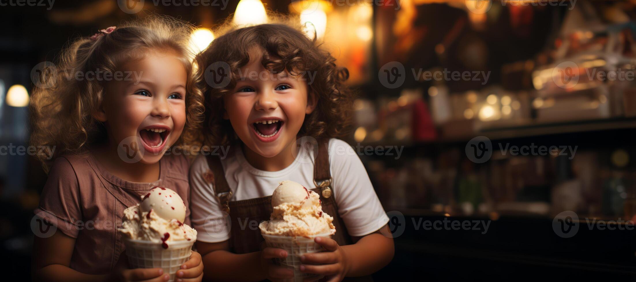 AI generated happy children eating ice cream Generative AI photo