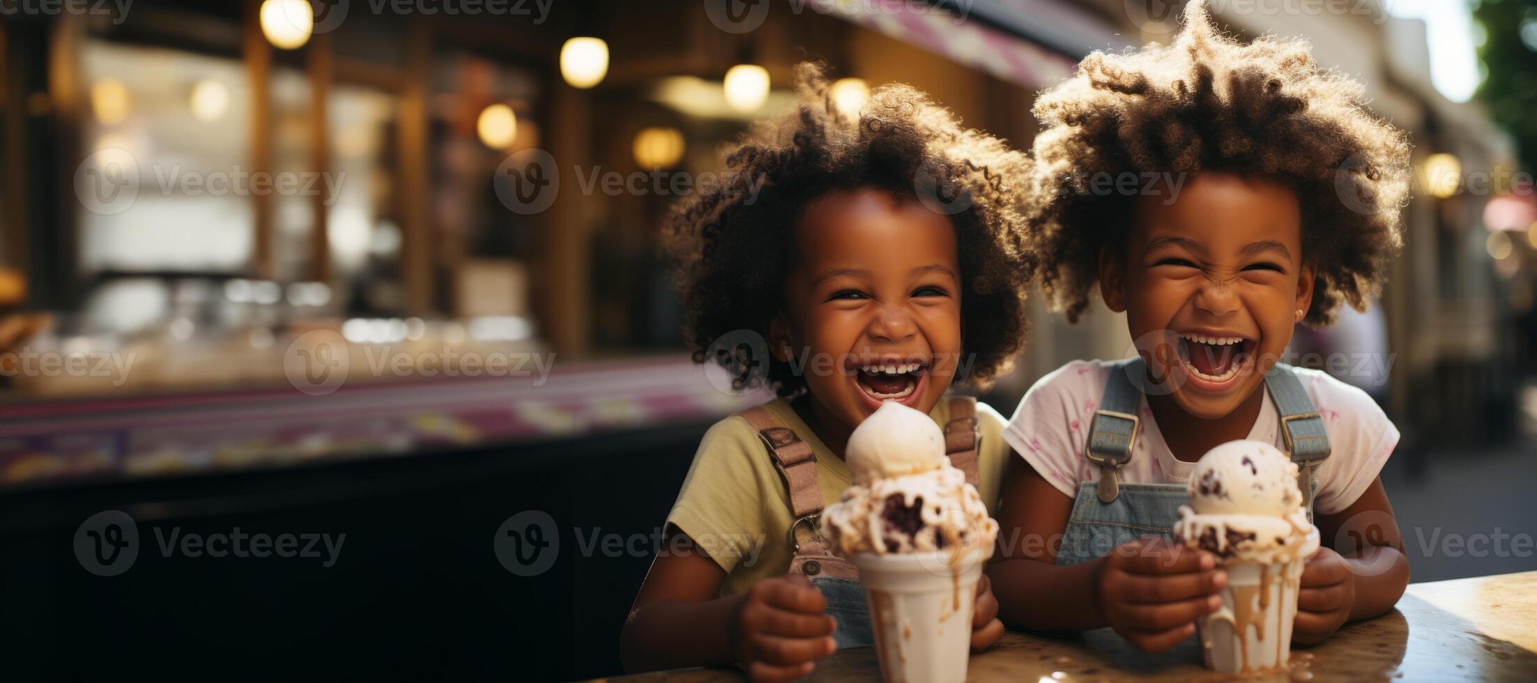 AI generated happy children eating ice cream Generative AI photo