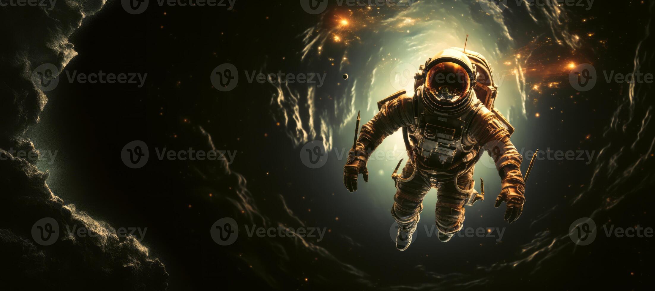 AI generated astronaut in outer space banner Generative AI photo