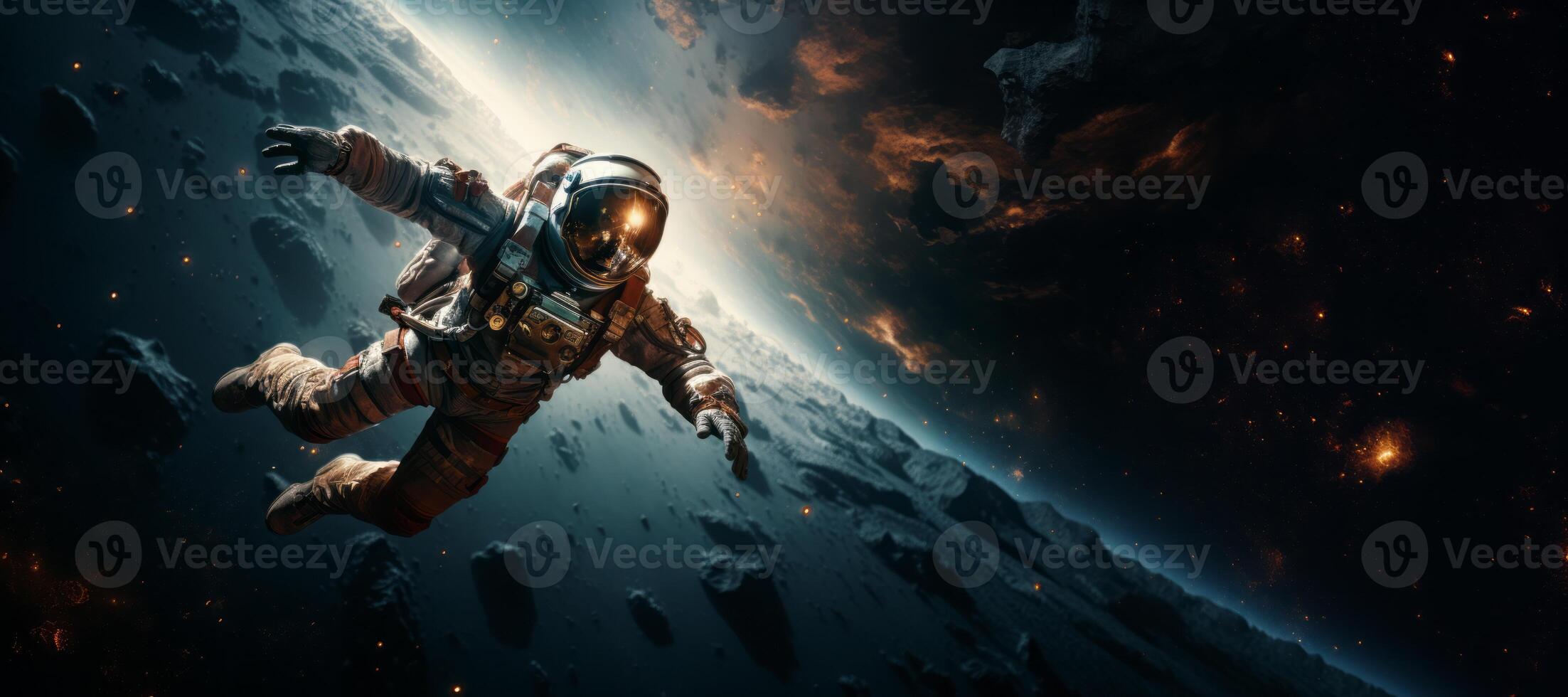 AI generated astronaut in outer space banner Generative AI photo