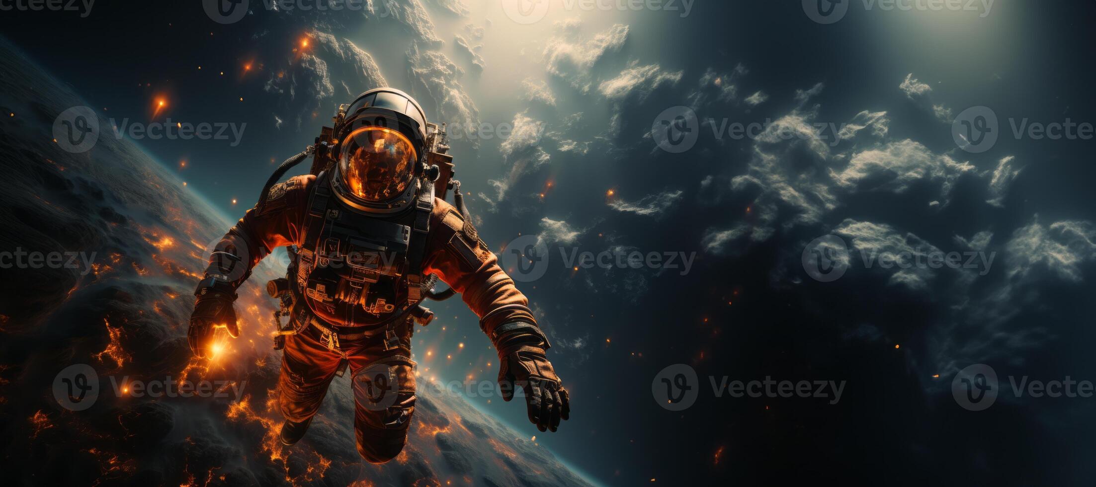 AI generated astronaut in outer space banner Generative AI photo