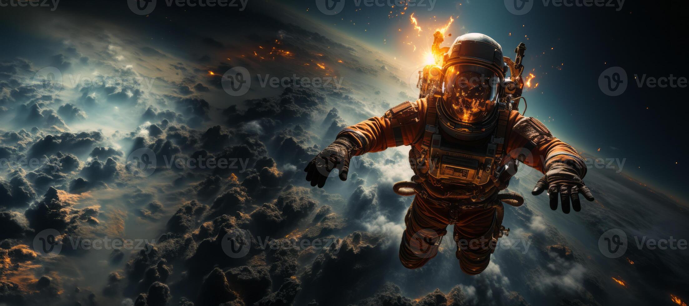 AI generated astronaut in outer space banner Generative AI photo