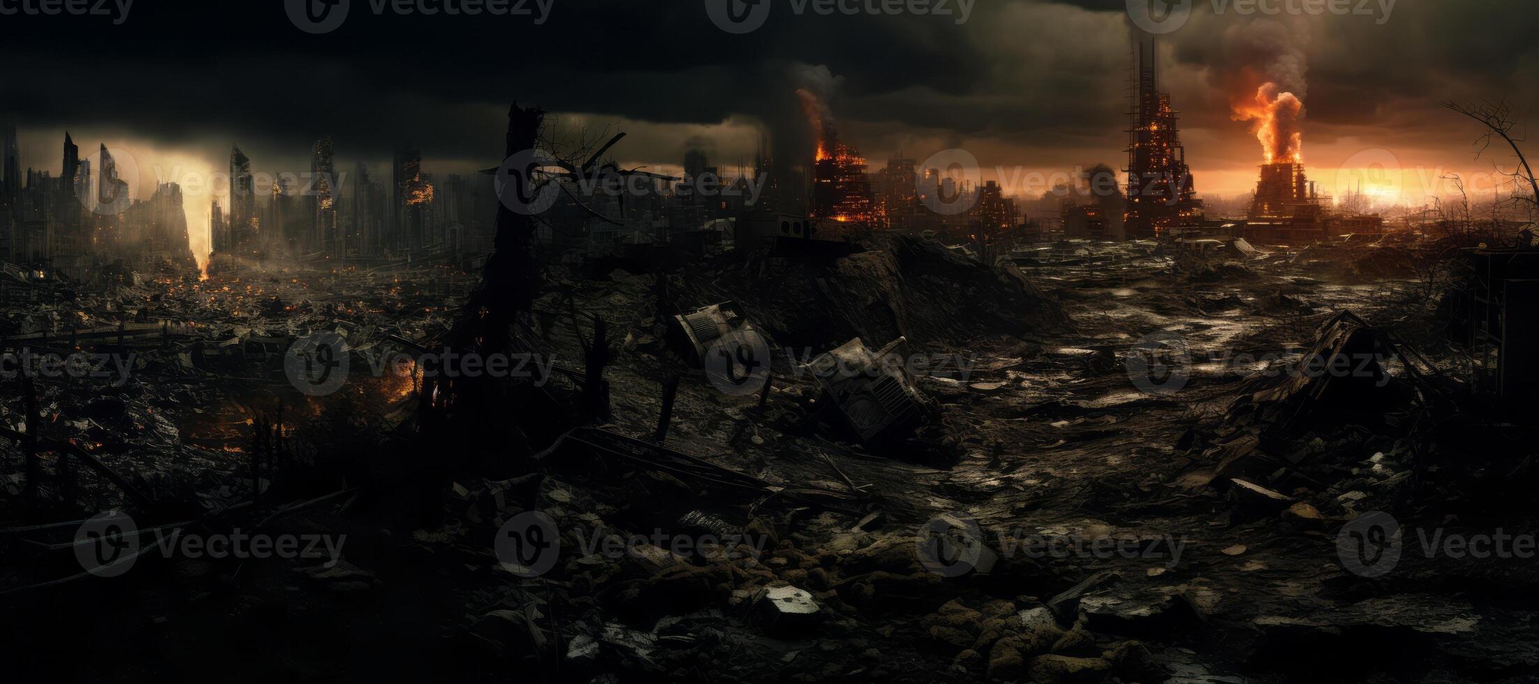AI generated Apocalypse after war devastation banner Generative AI photo
