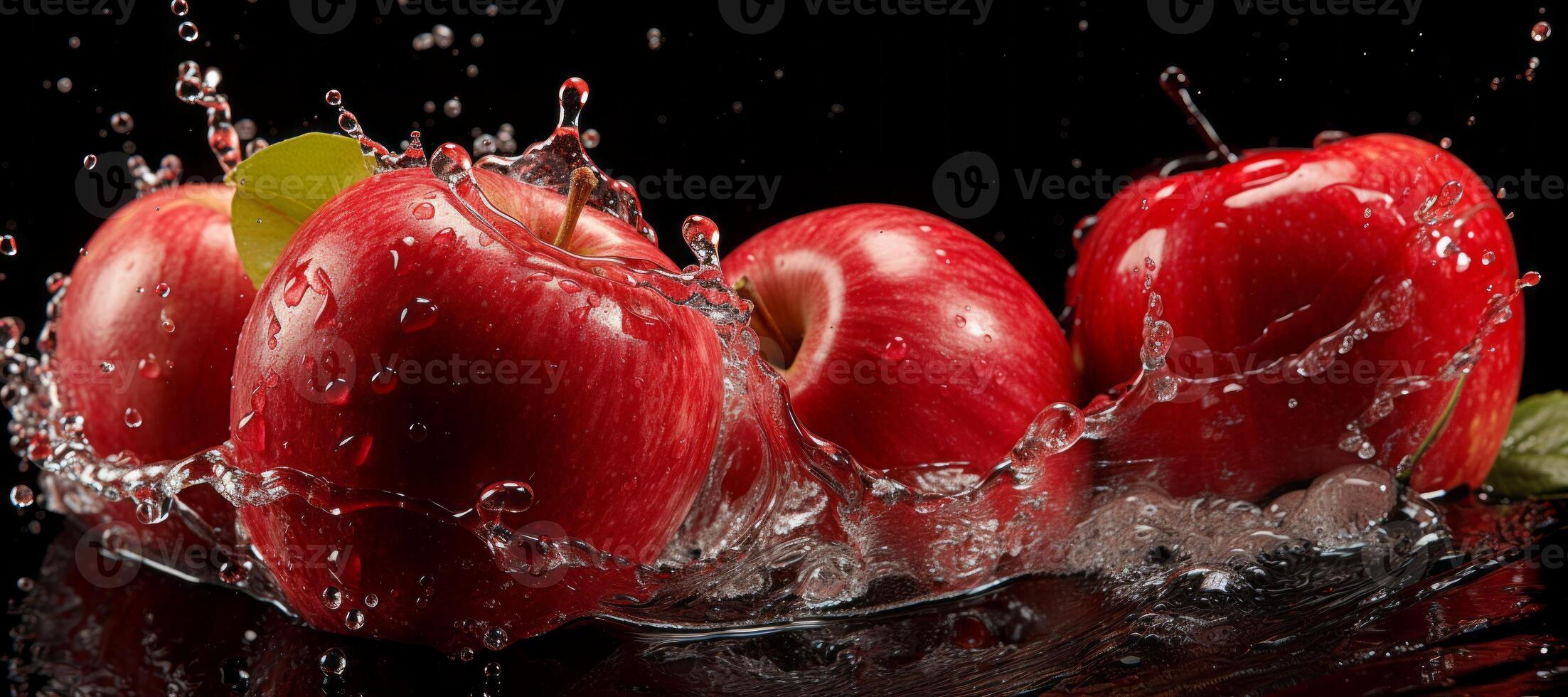 AI generated red apples water splash dark background banner Generative AI photo