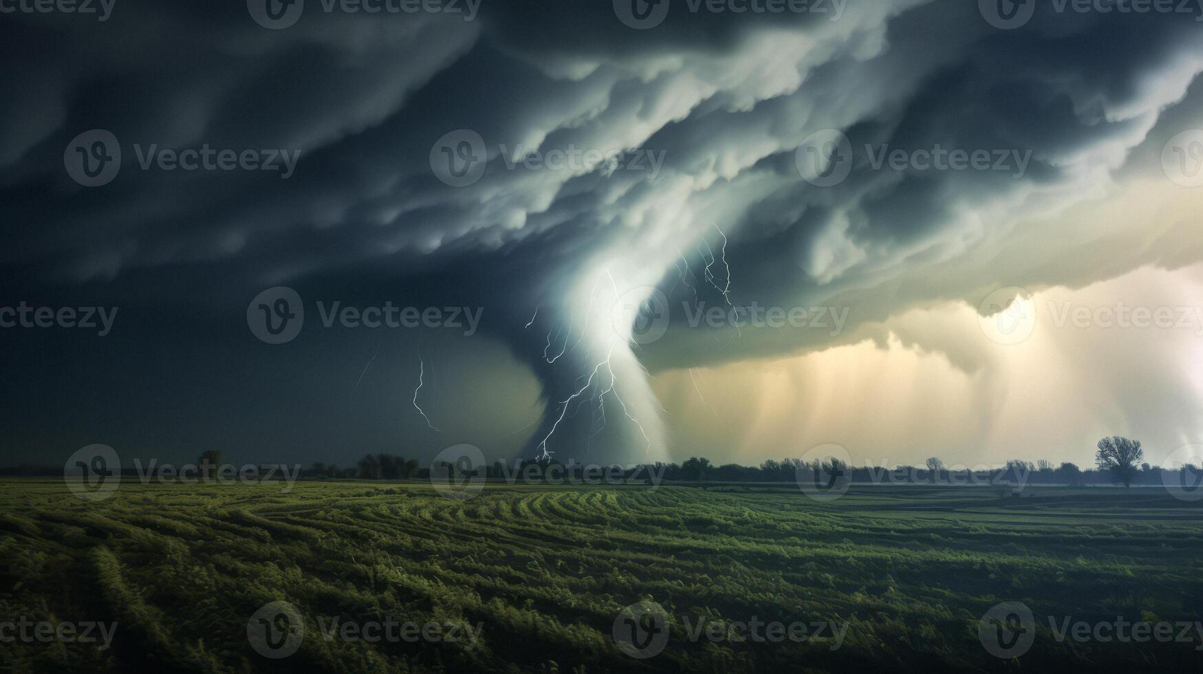 AI generated large tornado hurricane storm lightning dark sky Generative AI photo